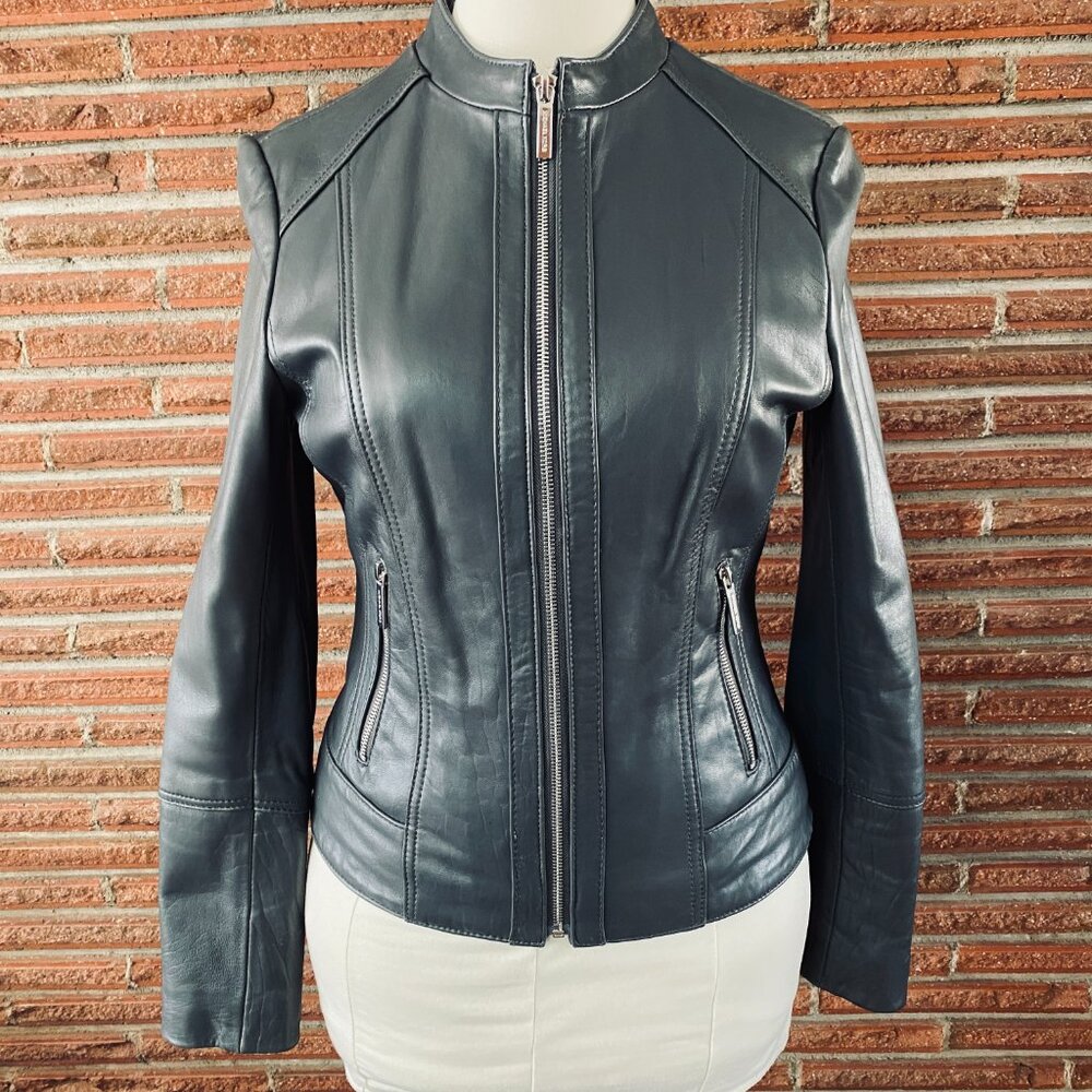 Grey Leather Jacket from Michael Kors - Size Small